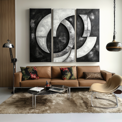 Celestial Echo-Black and White Geometric Abstract 3 – Textured Geometric Wall Art