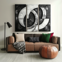 Celestial Echo-Black and White Geometric Abstract 3 – Textured Geometric Wall Art