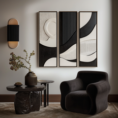 Echoes of Silence-Geometric Textured 3-Panel Wall Art Set – Textured Geometric Wall Art