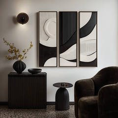 Echoes of Silence-Geometric Textured 3-Panel Wall Art Set – Textured Geometric Wall Art