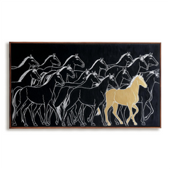 Golden Stride – Modern Minimalist Horse Painting Black and Gold Wall Art