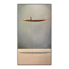 Distance – Minimalist Abstract Art of Golden Boat Painting for Tranquil Home Decor