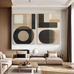 Geometric Harmony- Modern Minimalist Geometric Abstract Large Diptych Wall Art