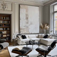 Pure White Textured Geometric Art – Minimalist Abstract Canvas for Modern Interiors