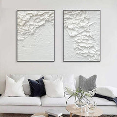 Textured White Serenity Diptych – Textured Abstract Wall Art