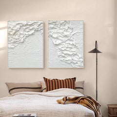 Textured White Serenity Diptych – Textured Abstract Wall Art