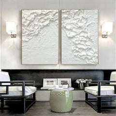 Textured White Serenity Diptych – Textured Abstract Wall Art