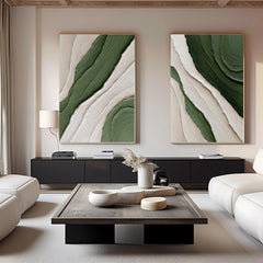 Verdant Waves Duo – Minimalist Abstract Canvas painting for Modern Decor(2 Pieces)