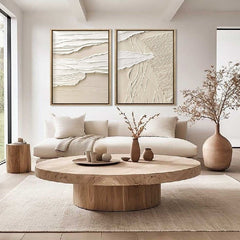 Wabi-Sabi Layers: Beige Serenity-Textured Abstract Diptych Wall Art