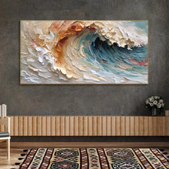 Dreamtide-Textured Abstract Vertical Wall Art: Swirling Beige, Orange – Textured Seascape Wall Art