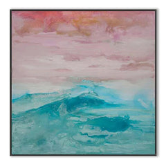 Mystic Sunset – Abstract Ocean Wave Wall Art, Pastel Sky & Teal Sea Painting for Home Decoration