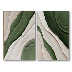 Verdant Waves Duo – Minimalist Abstract Canvas painting for Modern Decor(2 Pieces)