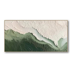 Whispering Coastline – Abstract Green & White Textured Oil Painting for Modern Decor