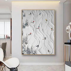 Skiing Sport – Dynamic Abstract Painting of Winter Sports for Modern Interiors