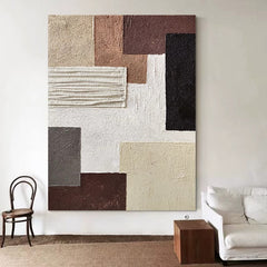 Abstract Geometric Textured Wall Art – Neutral Tones 3D Relief Painting for Home Decoration
