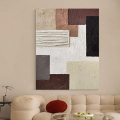 Abstract Geometric Textured Wall Art – Neutral Tones 3D Relief Painting for Home Decoration