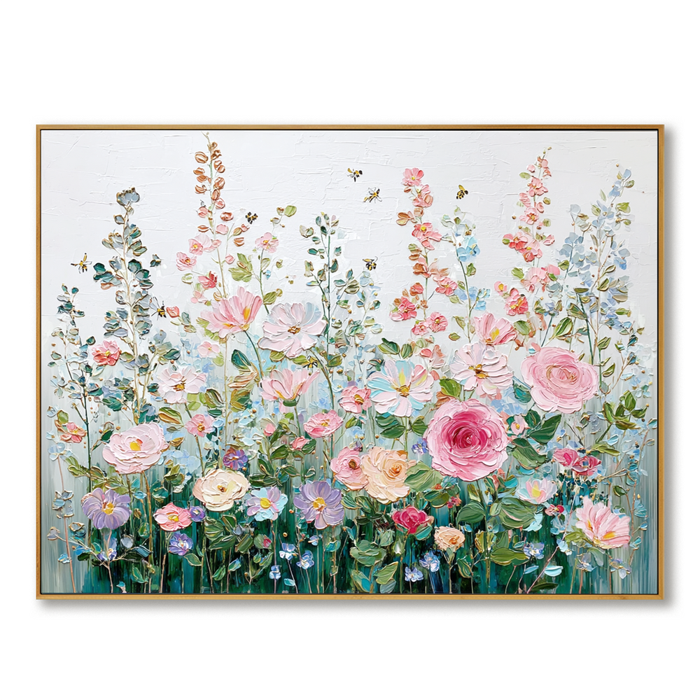 Floral Symphony – Pastel Bloom Textured Oil Painting hand-painted wall art