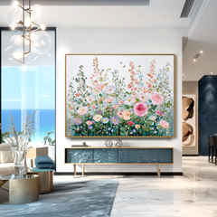 Floral Symphony – Pastel Bloom Textured Oil Painting