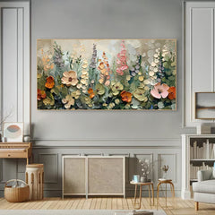 Garden Symphony – Textured Floral Modern Oil Painting, Blooming Flowers Wall Art