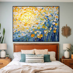 Sunlit Whispers-Impressionist Flower Oil Painting with Vibrant Yellow – Textured Floral Wall Art