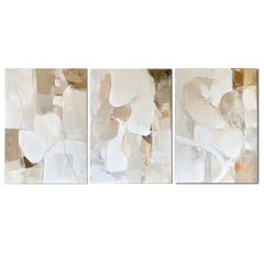 Golden Glow : Contemporary Impasto Triptych Art – Stylish Beige & Brown Wall Decor