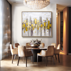 Abstract Gold Leaf Cityscape Oil Painting – Modern Textured Wall Art