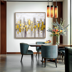 Abstract Gold Leaf Cityscape Oil Painting – Modern Textured Wall Art