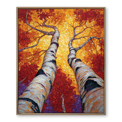 Birch Tree Abstract Oil Painting – Large Textured Wall Art