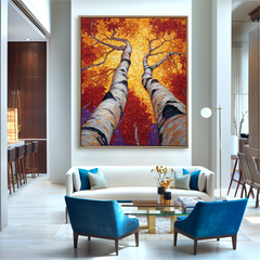 Birch Tree Abstract Oil Painting – Large Textured Wall Art
