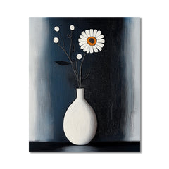 Bloom in the Stillness – Minimal Daisy Oil Painting Modern Floral Wall Art