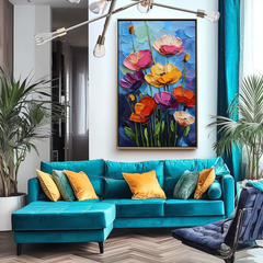 Blooming Rhapsody – Colorful Textured Floral Oil Painting Bold Modern Wall Art