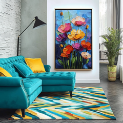 Blooming Rhapsody – Colorful Textured Floral Oil Painting Bold Modern Wall Art
