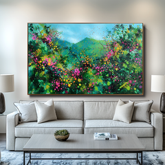 Blooming Vistas – Abstract Floral Landscape Painting, Colorful Textured Wall Art