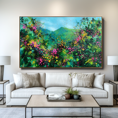 Blooming Vistas – Abstract Floral Landscape Painting, Colorful Textured Wall Art