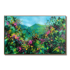 Blooming Vistas – Abstract Floral Landscape Painting, Colorful Textured Wall Art