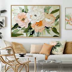 Blossom Harmony-Framed Modern Textured Floral Wall Art – Textured Floral Wall Art
