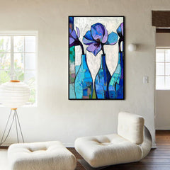 Blue Bottles, Silent Blooms – Floral Wall Art