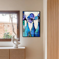 Blue Bottles, Silent Blooms – Floral Wall Art