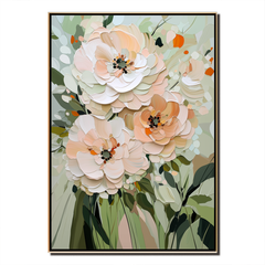Botanic Elegance-Soft Toned Floral Bouquet Oil Painting with – Textured Floral Wall Art