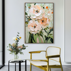 Botanic Elegance-Soft Toned Floral Bouquet Oil Painting with – Textured Floral Wall Art