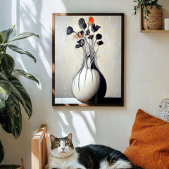 Burning Quiet – Minimalist Abstract Vase Painting Sculptural Floral Still Life Wall Art