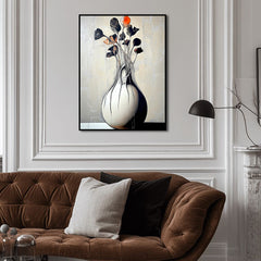 Burning Quiet – Minimalist Abstract Vase Painting Sculptural Floral Still Life Wall Art