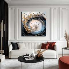 Celestial Spiral-Abstract Swirl Large Wall Art with Gold – Textured Seascape Wall Art