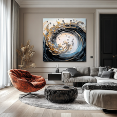 Celestial Spiral-Abstract Swirl Large Wall Art with Gold – Textured Seascape Wall Art