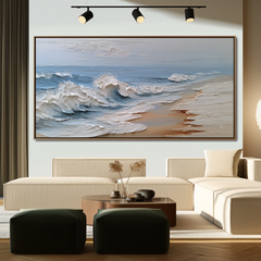 Coastal Surge-Abstract Coastal Wave Oil Painting – Modern 3D Textured Seascape Art