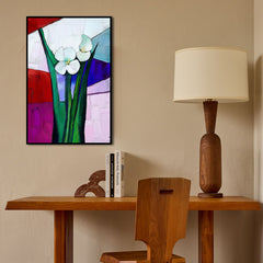 Colorfield Bloom – White Flowers on Geometric Background – Modern Minimalist Floral Wall Art