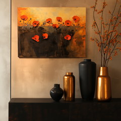 Crimson-Vibrant Red Poppy Flowers Painting – Warm Toned Floral Wall Art