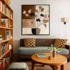 Earthtone Stillness – Abstract Brown Botanical Painting Minimalist Textured Wall Art