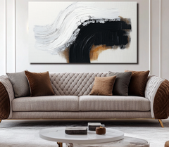 Echo of Contrast-Black White Brown Abstract Wave Wall – Textured Seascape Wall Art