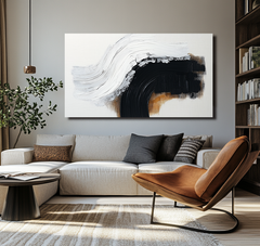 Echo of Contrast-Black White Brown Abstract Wave Wall – Textured Seascape Wall Art